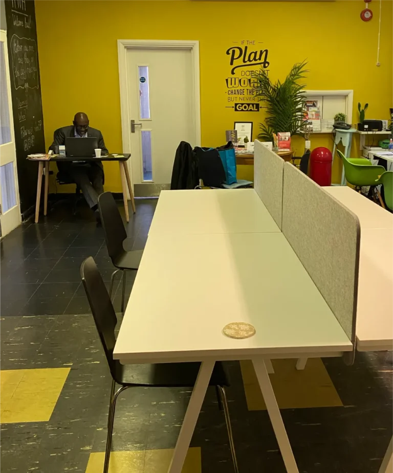 Shared hot-desking space at London Business Partnership workspace