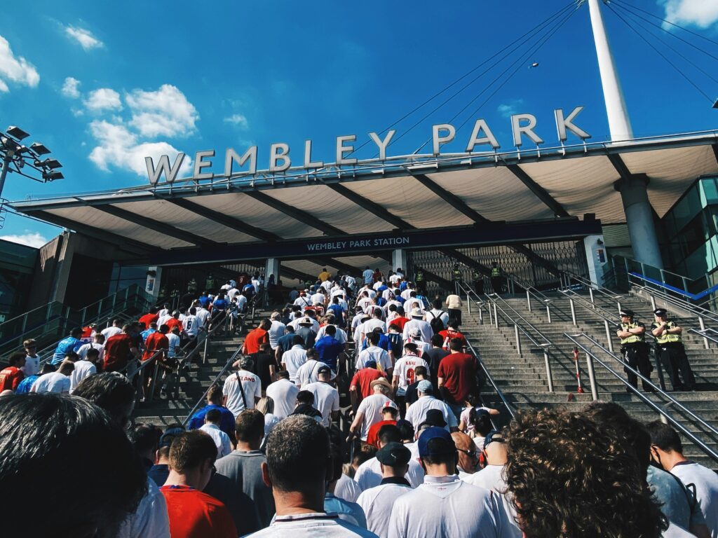 Crowds outside Wembley Stadium on event day in Brent