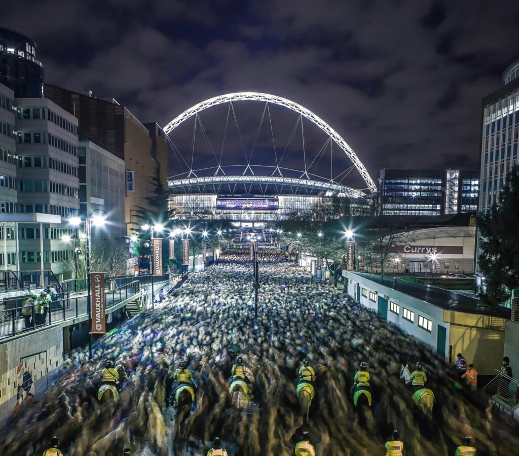 Busy streets around Wembley Stadium filled with event crowds